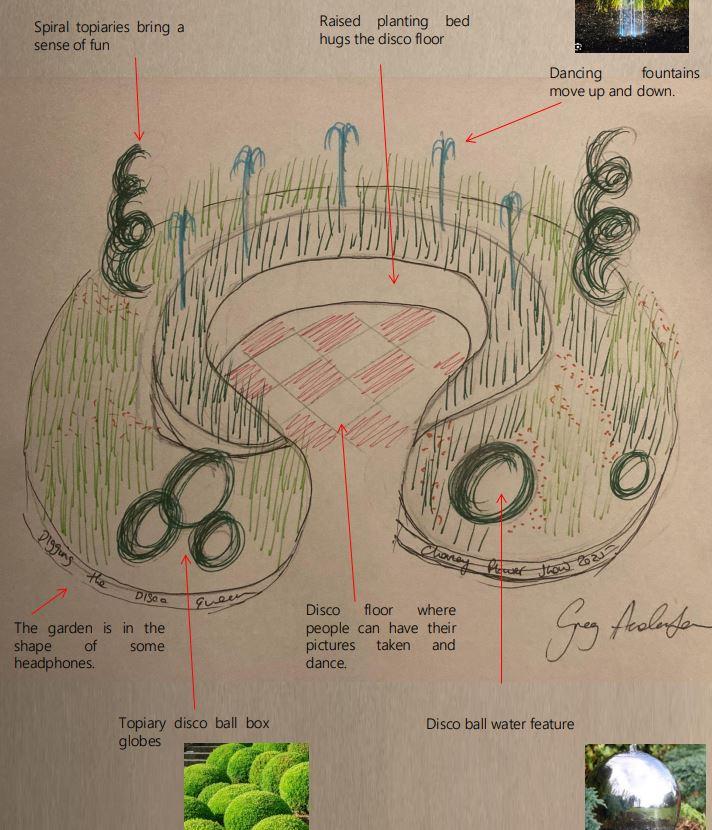 Digging the Disco Queen Show Garden illustration