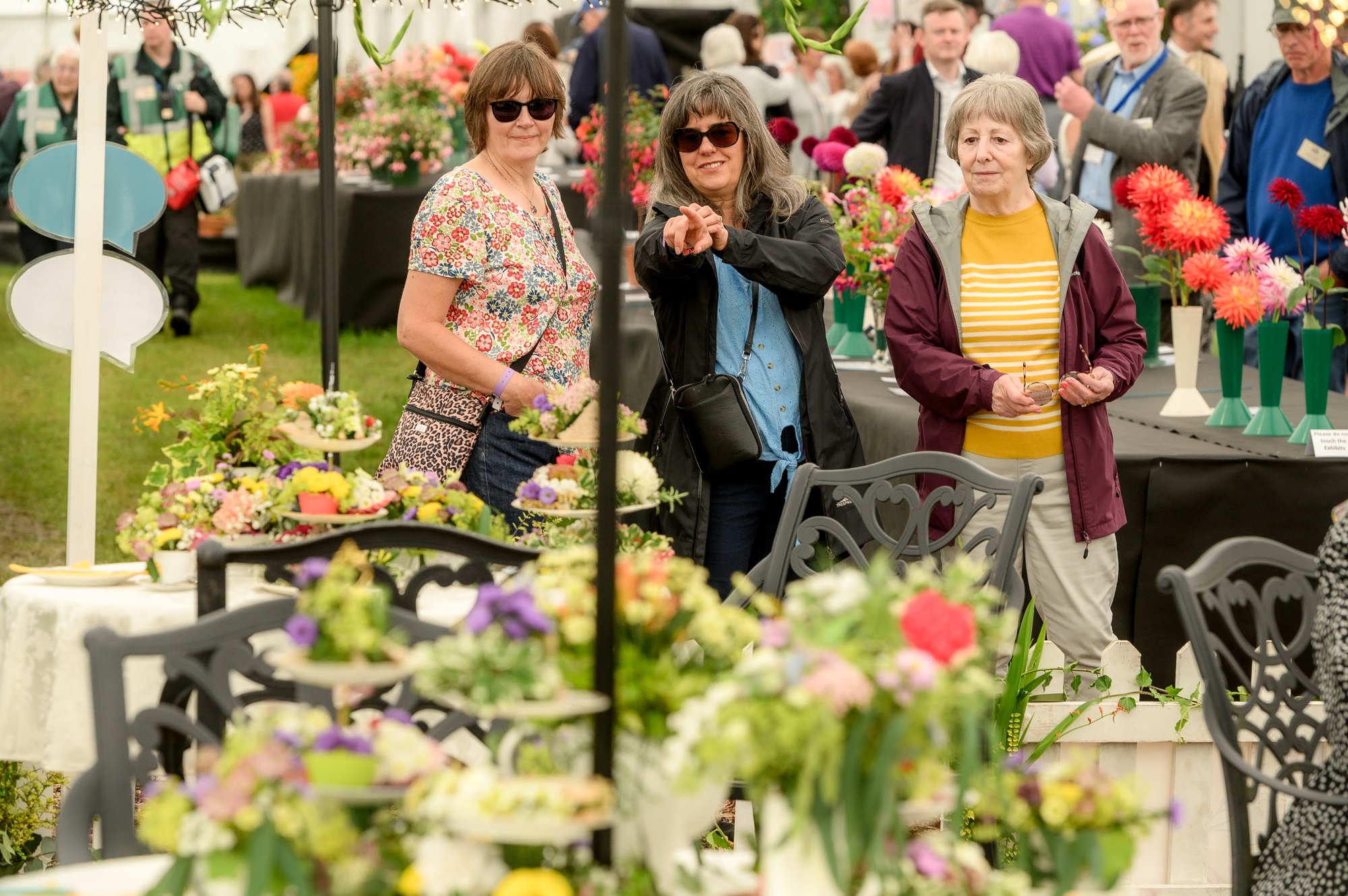 Visitors looking at the floral displays and exhibits